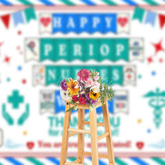 Aperturee - Aperturee Blue Green Stripe Happy Periop Nurse Week Backdrop