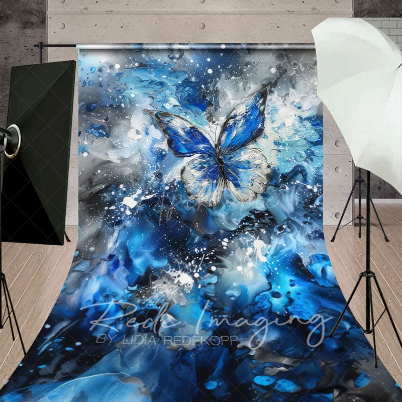 Aperturee - Aperturee Blue Grey Abstract Butterfly Fine Art Sweep Backdrop