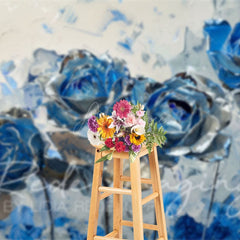 Aperturee - Aperturee Blue Grey Abstract Floral Fine Art Photo Backdrop