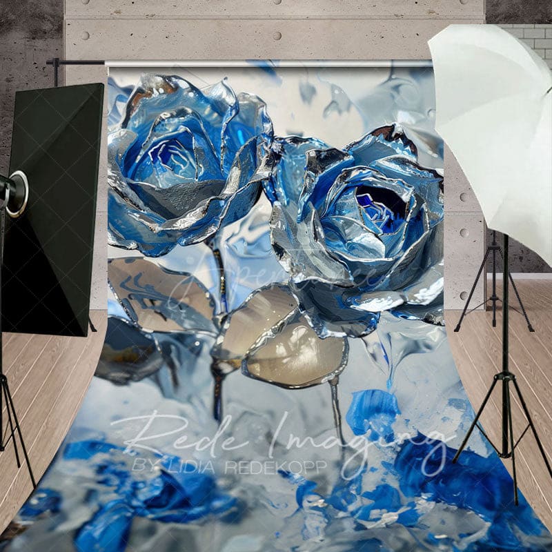 Aperturee - Aperturee Blue Grey Abstract Floral Fine Art Sweep Backdrop