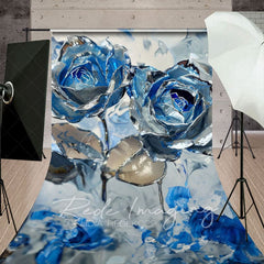 Aperturee - Aperturee Blue Grey Abstract Floral Fine Art Sweep Backdrop