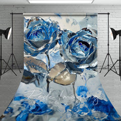 Aperturee - Aperturee Blue Grey Abstract Floral Fine Art Sweep Backdrop