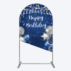 Aperturee - Aperturee Blue Grey Balloon Flags Happy Birthday Arch Backdrop