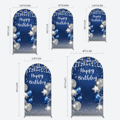 Aperturee - Aperturee Blue Grey Balloon Flags Happy Birthday Arch Backdrop