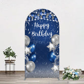 Aperturee - Aperturee Blue Grey Balloon Flags Happy Birthday Arch Backdrop
