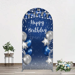 Aperturee - Aperturee Blue Grey Balloon Flags Happy Birthday Arch Backdrop