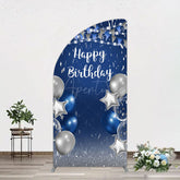 Aperturee - Aperturee Blue Grey Balloon Flags Happy Birthday Half Moon Arch Backdrop