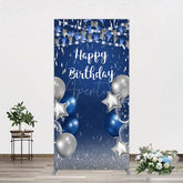 Aperturee - Aperturee Blue Grey Balloon Flags Happy Birthday Rectangle Backdrop