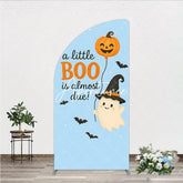 Aperturee - Aperturee Blue Half Moon Arch Backdrop with Cute Ghost Pumpkin Balloon A Little Boo Is Almost Due Halloween Baby Shower Decor