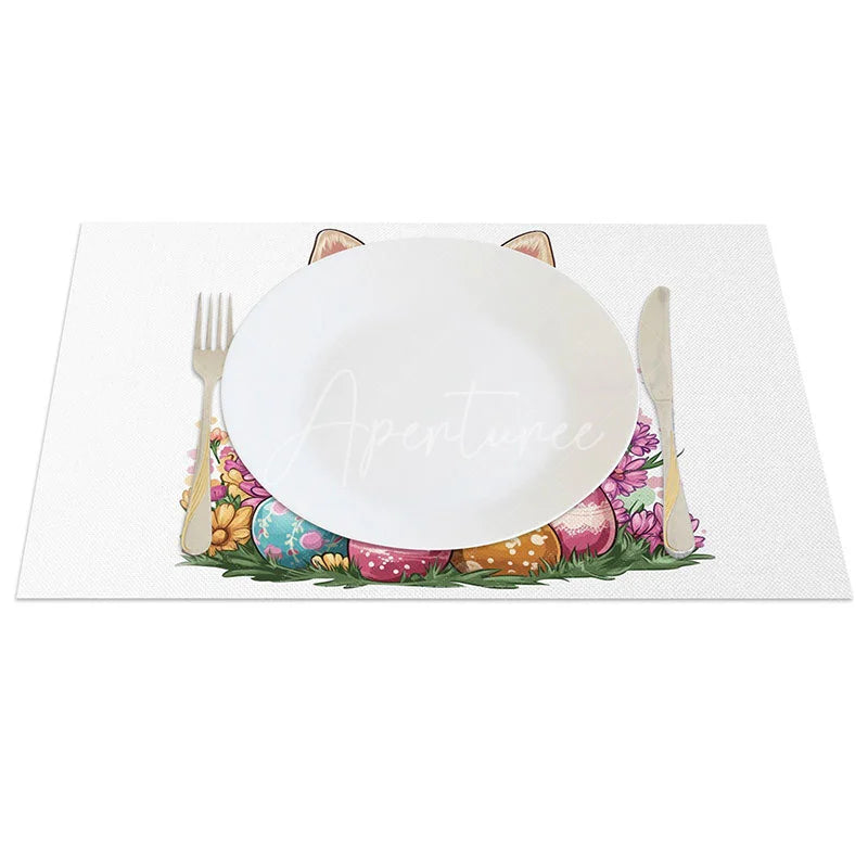 Aperturee - Aperturee Blue Hoodie Chihuahua Set of 4 Placemats Easter Dog with Eggs Spring Holiday Table Mats Decor