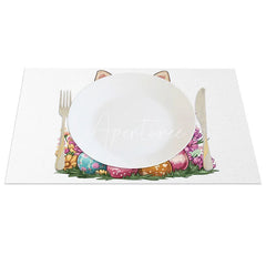 Aperturee - Aperturee Blue Hoodie Chihuahua Set of 4 Placemats Easter Dog with Eggs Spring Holiday Table Mats Decor