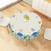Aperturee - Aperturee Blue Hydrangea Floral and Butterflies Round Tablecloth Romantic Garden Party Dining Decor