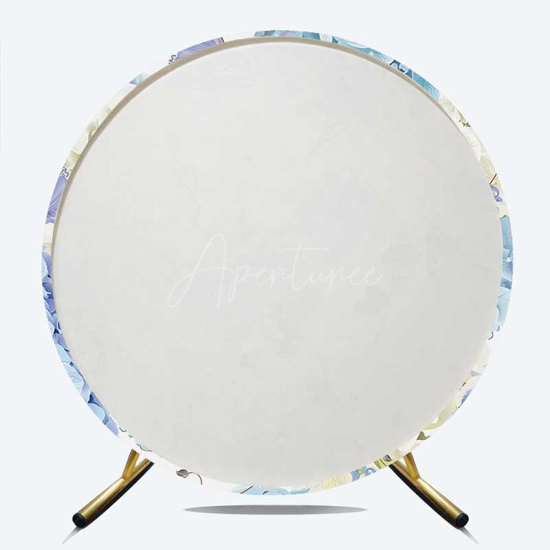 Aperturee Aperturee Blue Hydrangea Floral Bridal Shower Round Backdrop