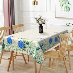 Aperturee - Aperturee Blue Hydrangea Rectangle Tablecloth Butterfly and Floral Dining Table Cover Decor
