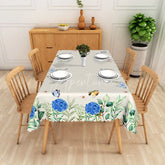 Aperturee - Aperturee Blue Hydrangea Rectangle Tablecloth Butterfly and Floral Dining Table Cover Decor