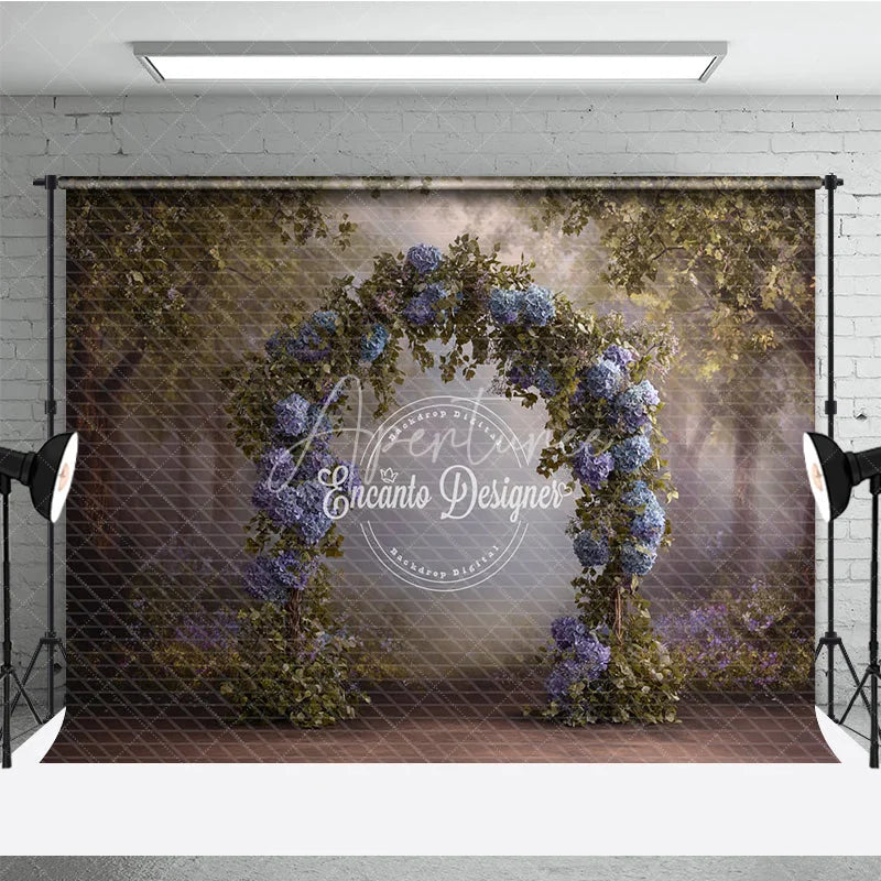 Aperturee - Aperturee Blue Hydrangea Wedding Arch Backdrop Enchanted Forest Photo Prop Magical Woodland Bridal Shower Decor