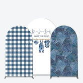 Aperturee - Aperturee Blue Jean Baby Gingham Check and Denim Patchwork Arch Backdrop Kit Rustic Baby Shower Celebration Decor