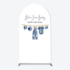 Aperturee - Aperturee Blue Jean Baby Gingham Check and Denim Patchwork Arch Backdrop Kit Rustic Baby Shower Celebration Decor