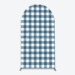 Aperturee - Aperturee Blue Jean Baby Gingham Check and Denim Patchwork Arch Backdrop Kit Rustic Baby Shower Celebration Decor
