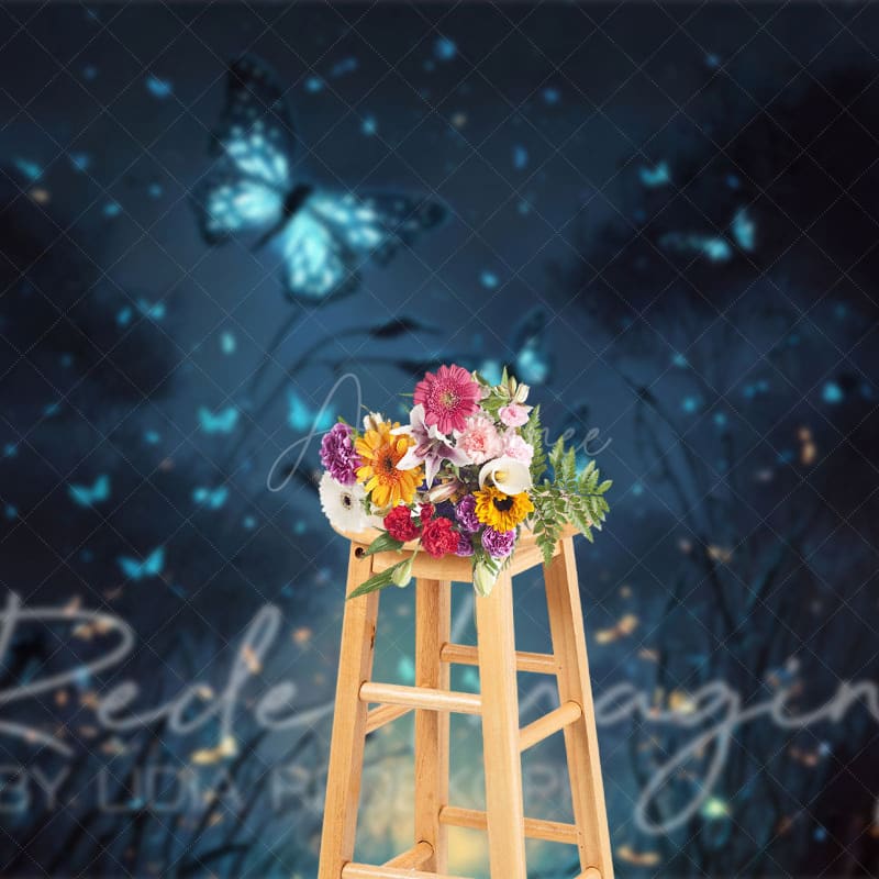 Aperturee - Aperturee Blue Lighted Mystical Butterflies Fine Art Backdrop