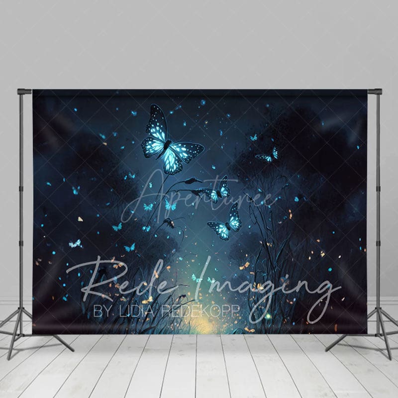 Aperturee - Aperturee Blue Lighted Mystical Butterflies Fine Art Backdrop