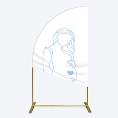 Aperturee - Aperturee Blue Lined Pregnant Woman Baby Shower Half Moon Arch Backdrop