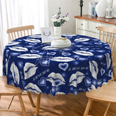 Aperturee - Aperturee Blue Lip I Love You Round Tablecloth Romantic Kiss Mark Table Cover for Valentine Party