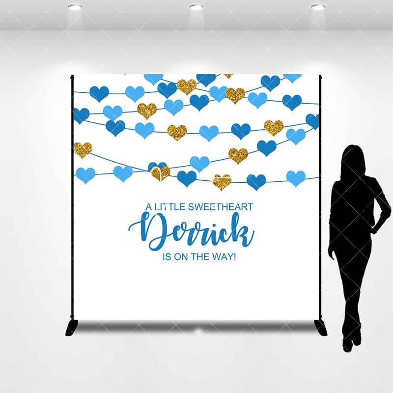Aperturee - Aperturee Blue Little Sweetheart Custom Name Baby Shower Backdrop