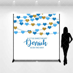 Aperturee - Aperturee Blue Little Sweetheart Custom Name Baby Shower Backdrop