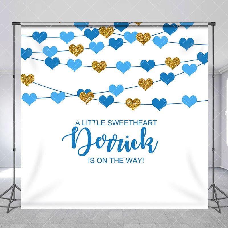 Aperturee - Aperturee Blue Little Sweetheart Custom Name Baby Shower Backdrop