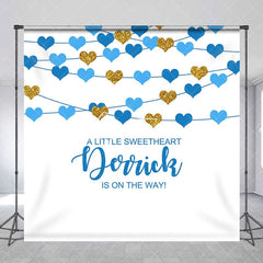 Aperturee - Aperturee Blue Little Sweetheart Custom Name Baby Shower Backdrop