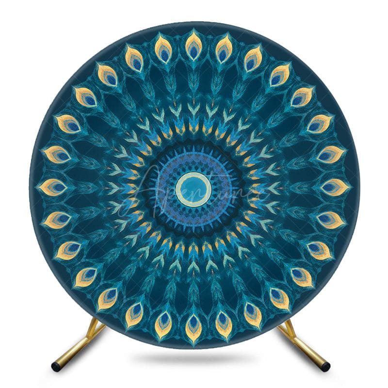 Aperturee - Aperturee Blue Mandala Floral Pattern Round Birthday Backdrop