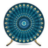 Aperturee - Aperturee Blue Mandala Floral Pattern Round Birthday Backdrop