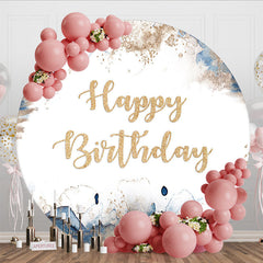 Aperturee - Aperturee Blue Marble Gold Glitter Happy Birthday Backdrop