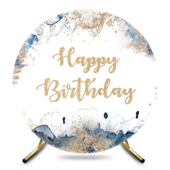 Aperturee - Aperturee Blue Marble Gold Glitter Happy Birthday Backdrop