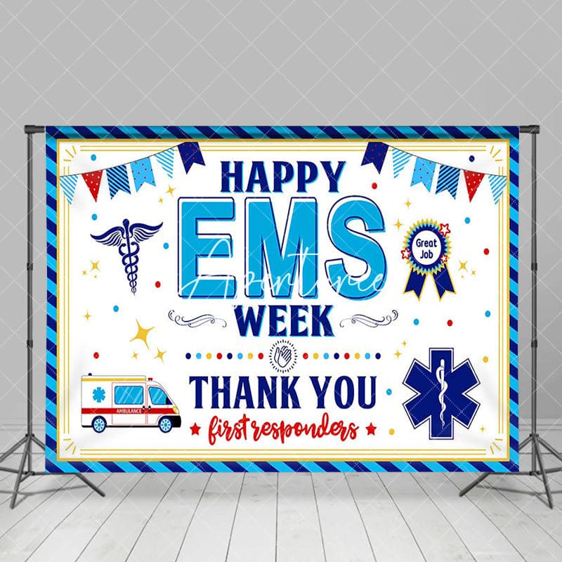 Aperturee - Aperturee Blue Medical Staff Happy EMS Week Thank You Backdrop