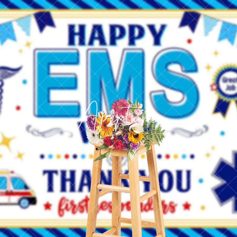Aperturee - Aperturee Blue Medical Staff Happy EMS Week Thank You Backdrop