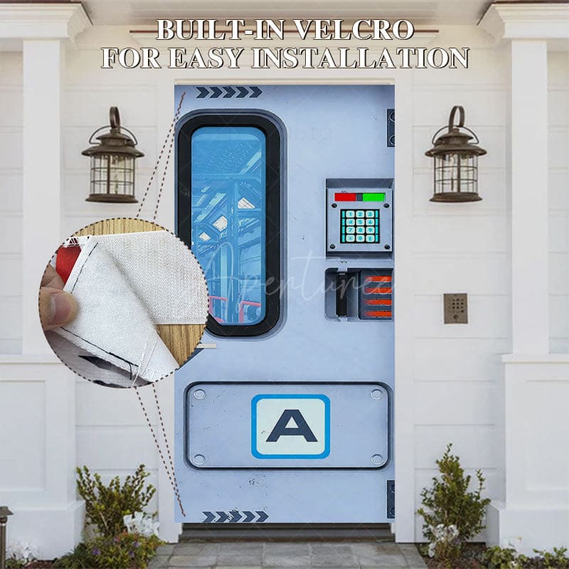 Aperturee - Aperturee Blue Modern Sci-Fi Space Gate Birthday Door Cover