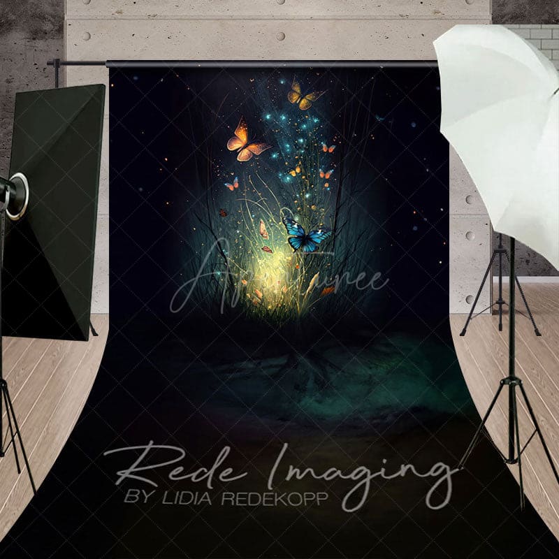 Aperturee - Aperturee Blue Mystical Butterflies Fine Art Sweep Backdrop