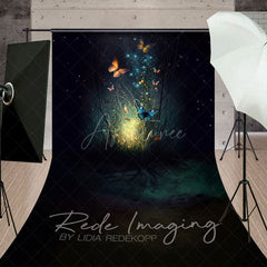Aperturee - Aperturee Blue Mystical Butterflies Fine Art Sweep Backdrop