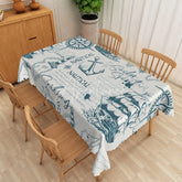 Aperturee - Aperturee Blue Nautical Ship Rectangle Tablecloth Ocean Sailboat Compass Table Cover Coastal Beach House Decor