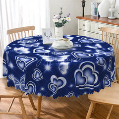 Aperturee - Aperturee Blue Neon Heart Butterfly Round Tablecloth Cool Glowing Love Table Cover for Wedding