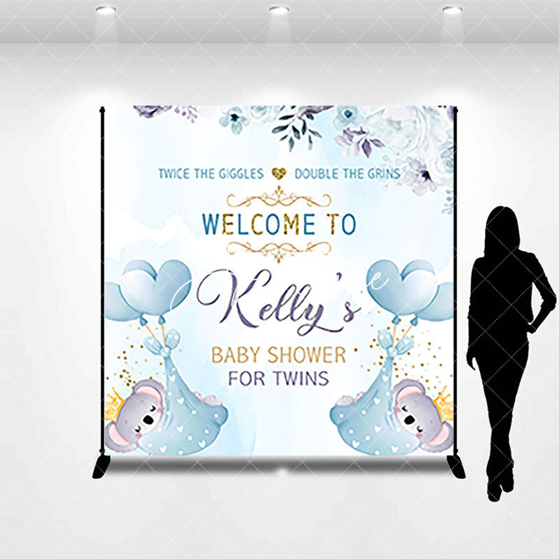Aperturee - Aperturee Blue Night Koala Custom Twins Baby Shower Backdrop