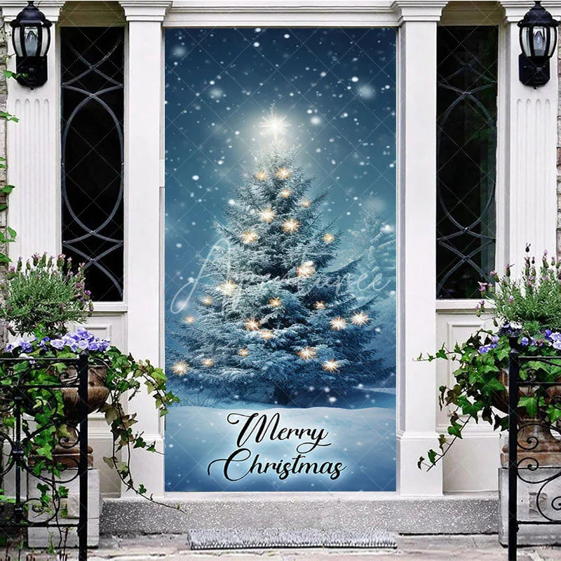 Aperturee - Aperturee Blue Night Snow Star Light Christmas Tree Door Cover