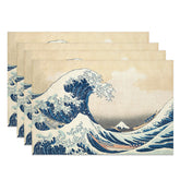 Aperturee - Aperturee Blue Ocean Wave Placemats Set of 4 Abstract Painted Water Design for Coastal and Beach House Decor