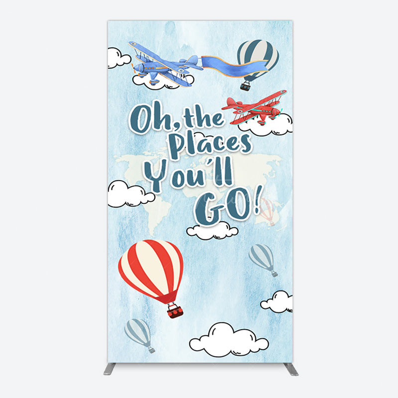 Aperturee - Aperturee Blue Oh The Places You Go Happy Birthday Rectangle Backdrop