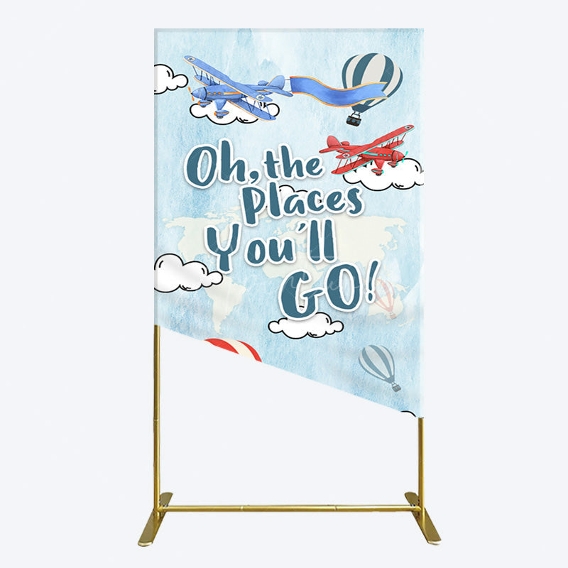 Aperturee - Aperturee Blue Oh The Places You Go Happy Birthday Rectangle Backdrop