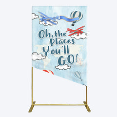 Aperturee - Aperturee Blue Oh The Places You Go Happy Birthday Rectangle Backdrop