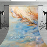 Aperturee - Aperturee Blue Orange Warm Tone Feathers Fine Art Sweep Backdrop