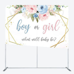 Aperturee - Aperturee Blue Pink Floral Fabric Backdrop Cover for Baby Shower